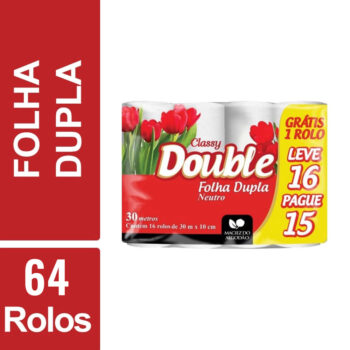 Papel Higiênico Neutro Folha Dupla Classy Double 64 rolos 30m - Image 3
